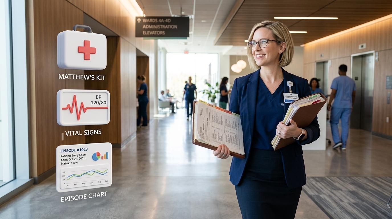 A smiling doctor in a modern hospital corridor
